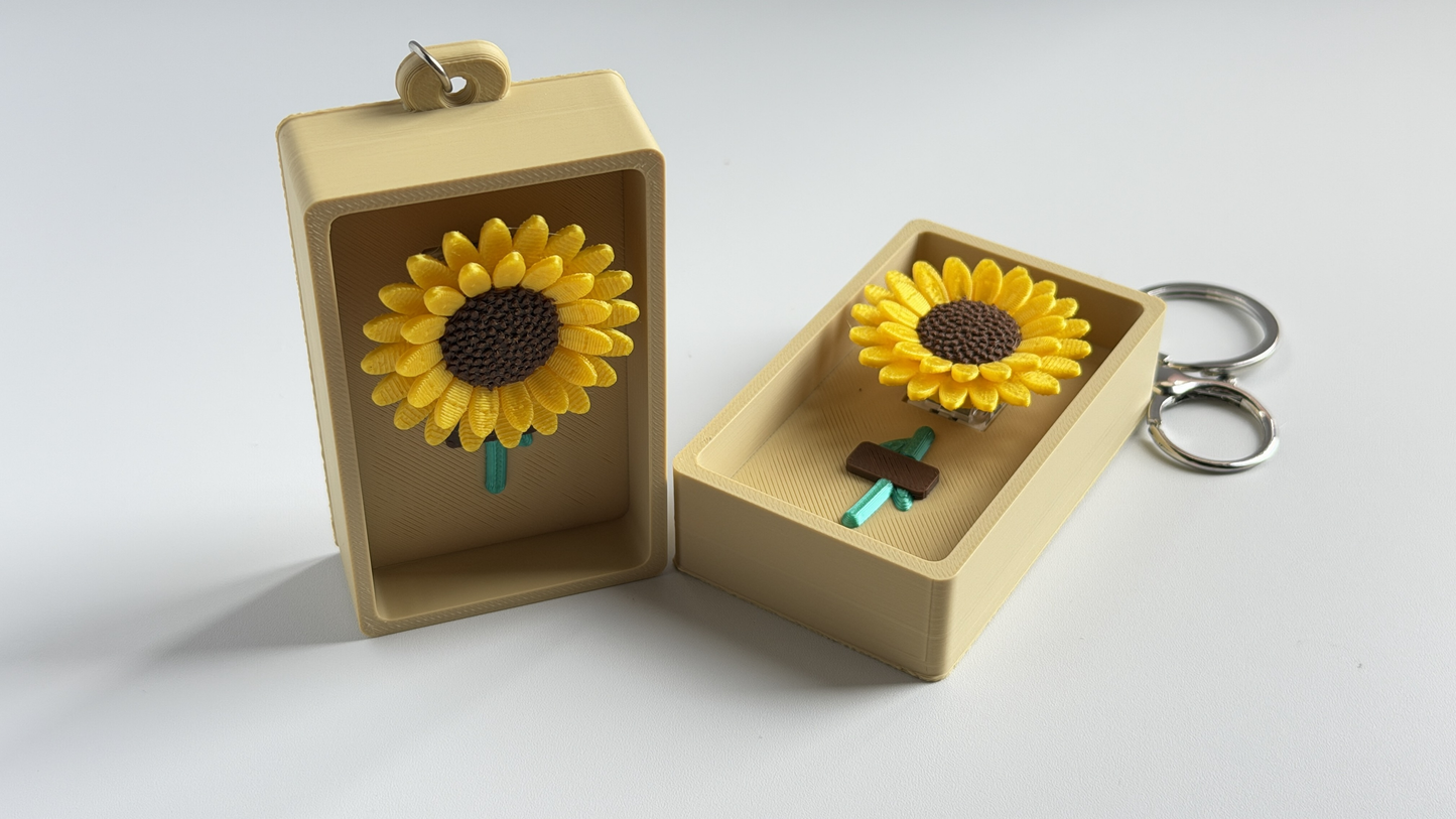 3D-printed sunflower push-button keychain/charm