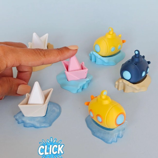 3D Printed Paper Boat & Submarine Fidget Clicker Keychain