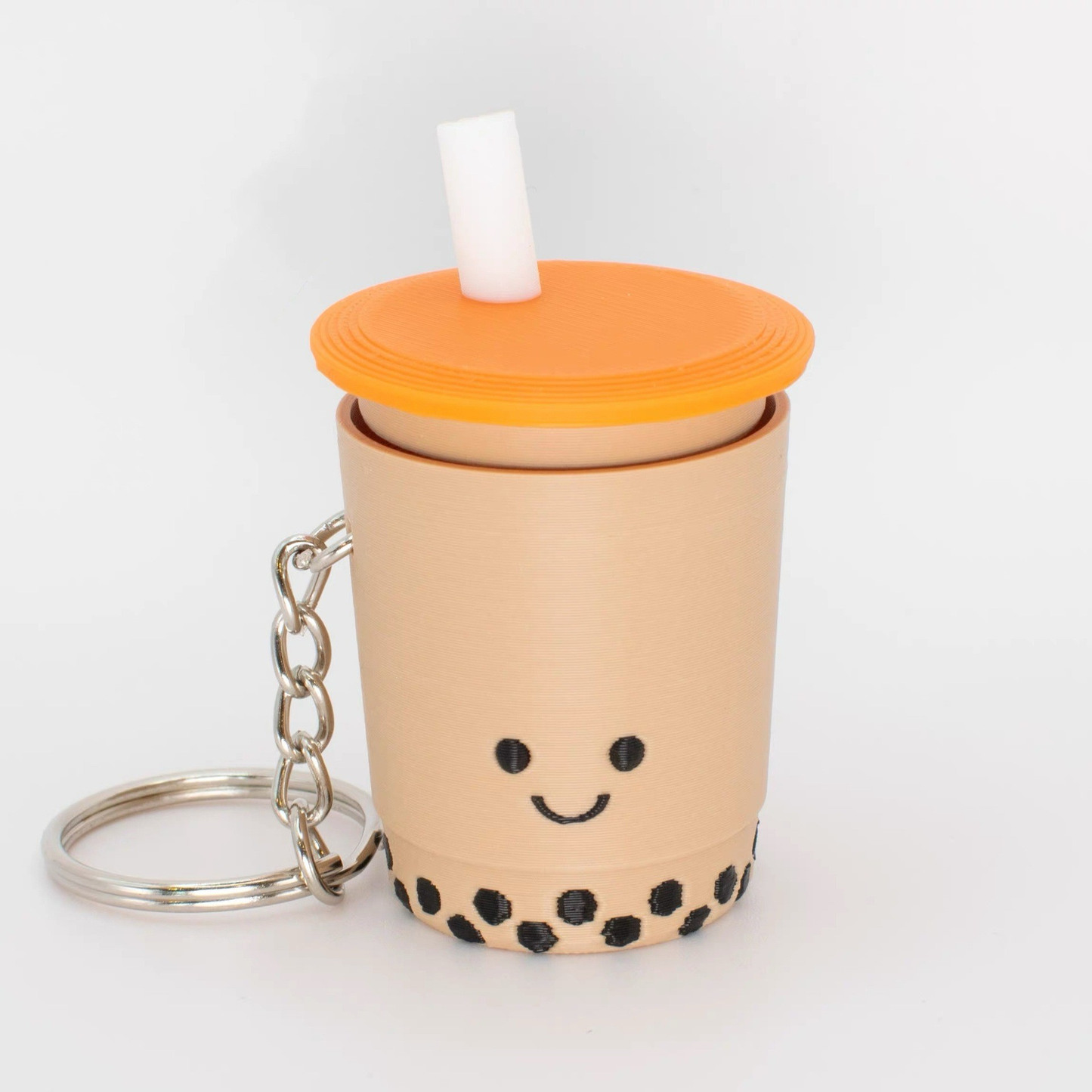 Creative 3D-printed realistic bubble tea cup stress-relief button keychain charm