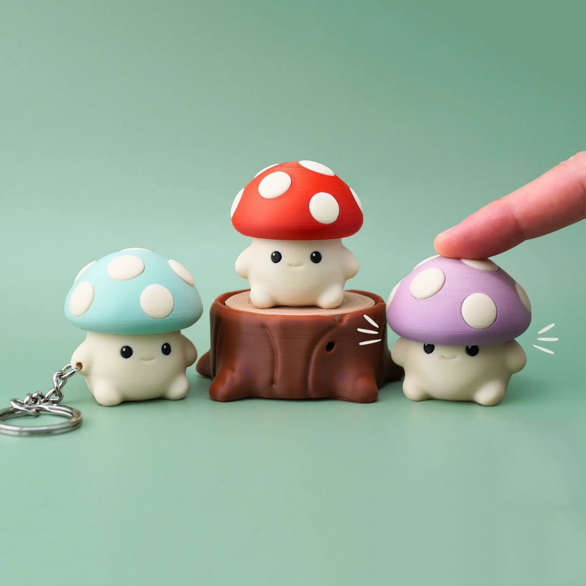 3D-Printed Cute Cartoon Mushroom Button Keychain