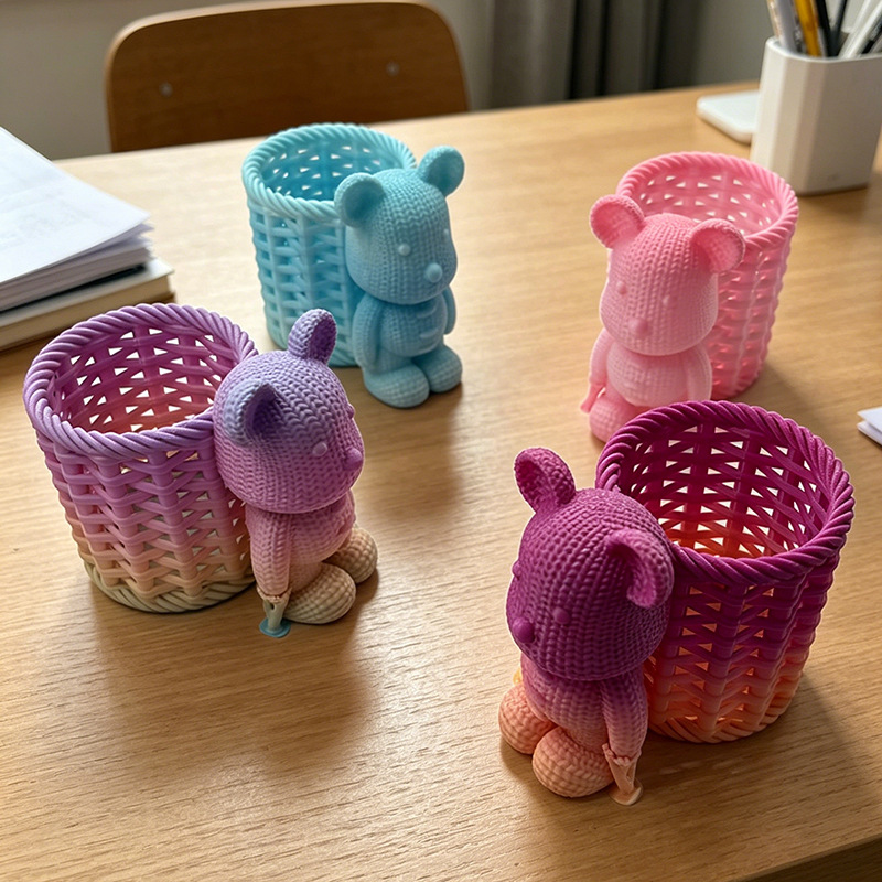 3D-printed colorful bear pen holder