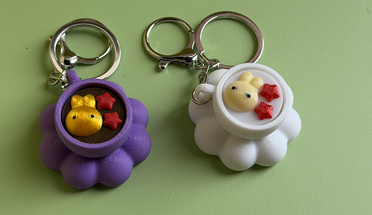 3D Printed Animated Rabbit Star Button Keychain