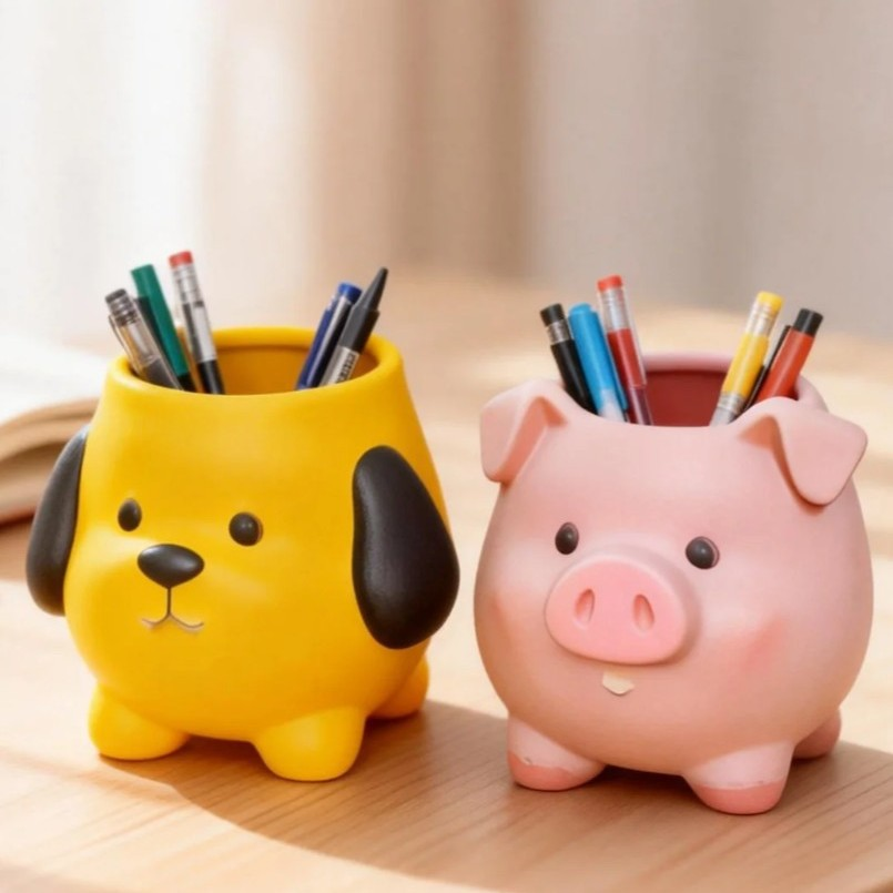 3D-printed creative cartoon piglet pen holder
