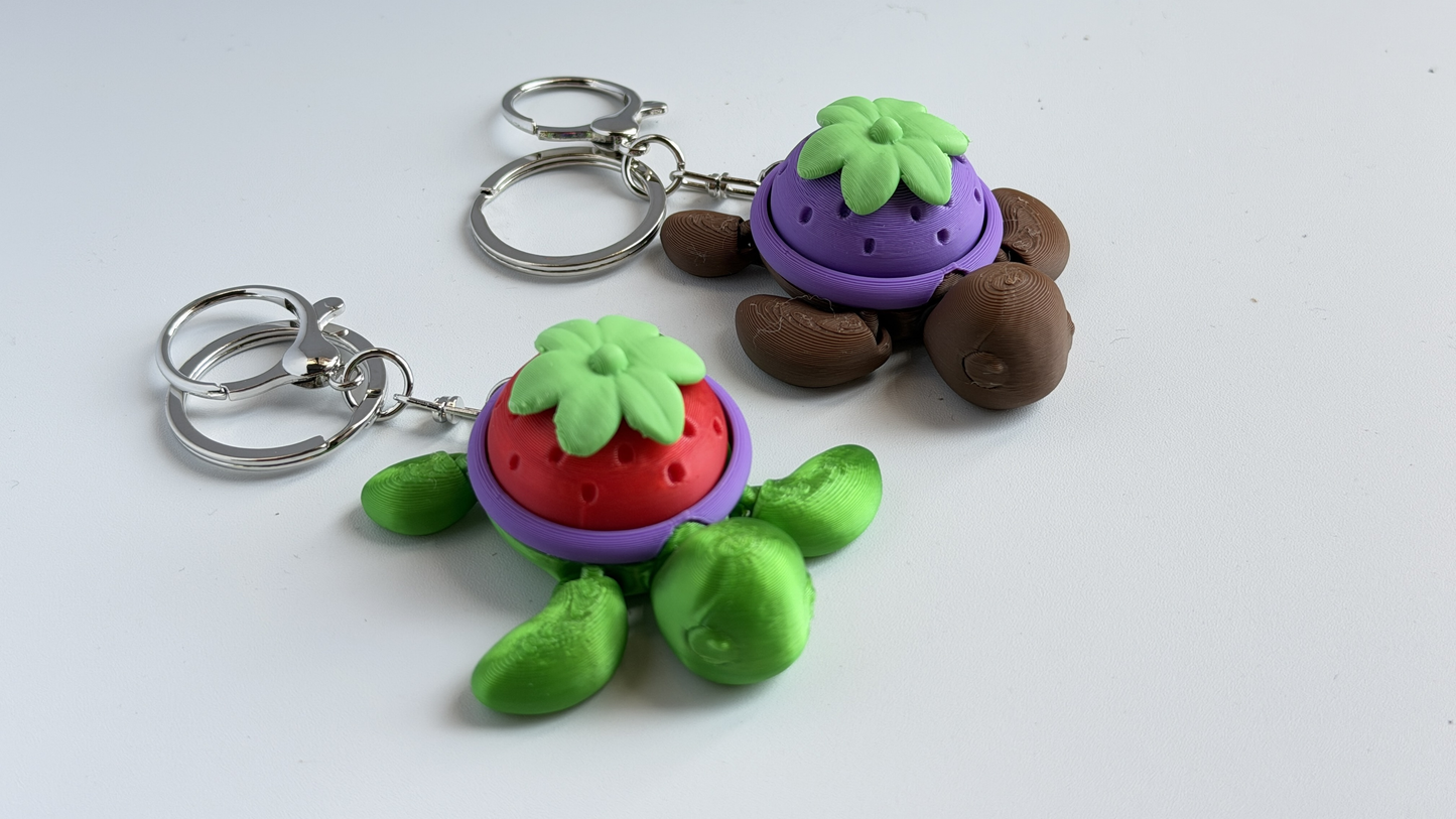 3D-printed fruit-themed turtle keychain