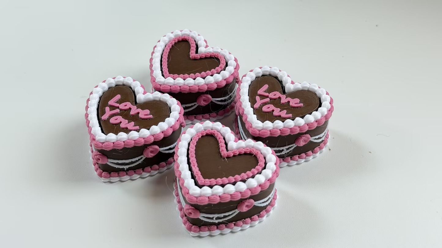 3D-printed push-button heart-shaped cake miniature ornament