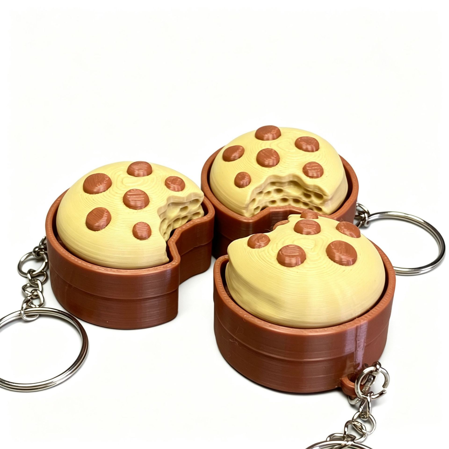 3D-printed chocolate cookie push-button "clicker" keychain charm
