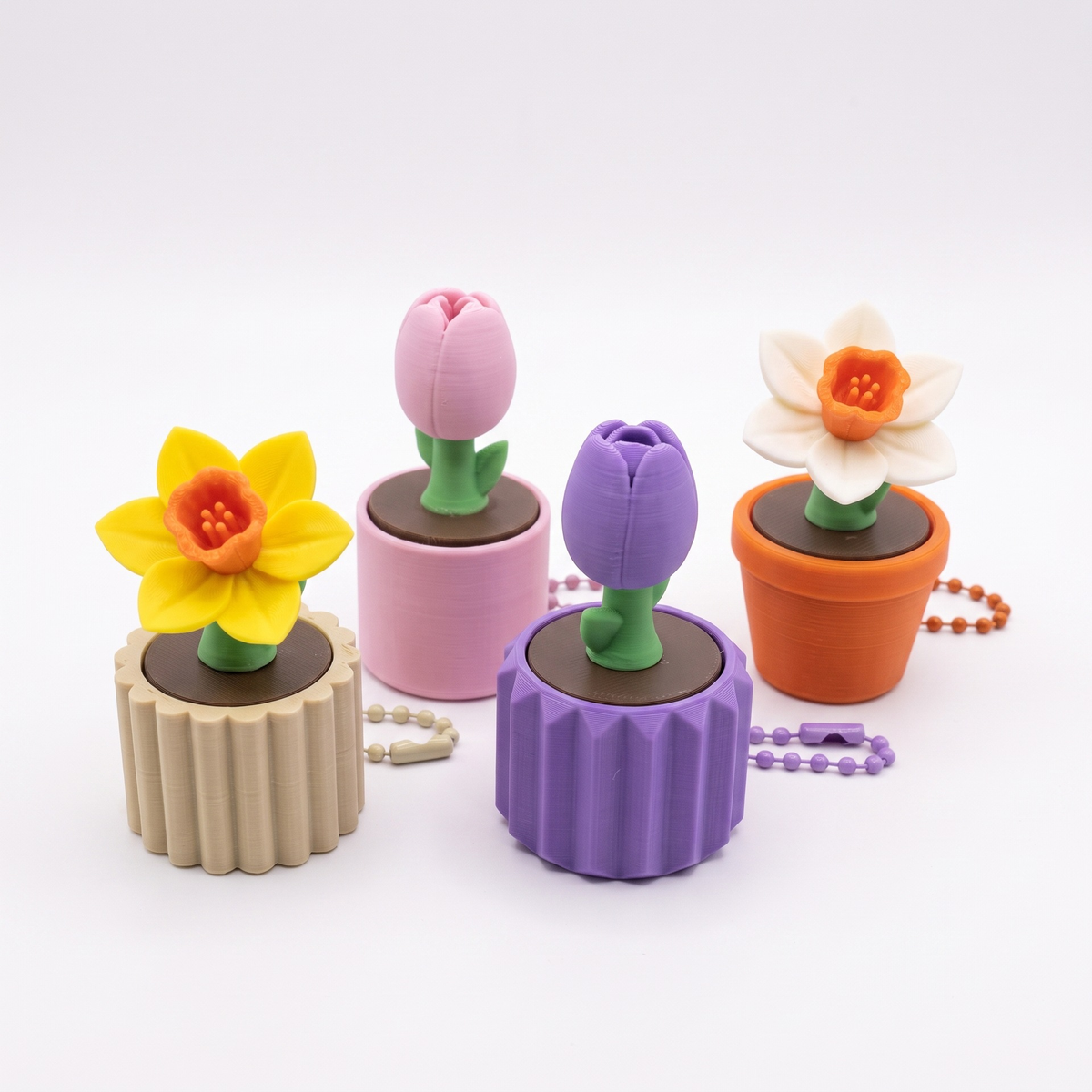 3D Printed Daffodil and Tulip Fidget Clicker Keychain
