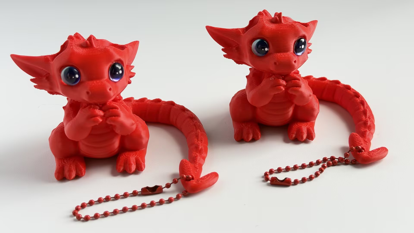 3D-printed cute red dragon keychain/ornament