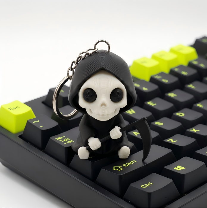 3D-printed cute "chibi" Grim Reaper keychain charm