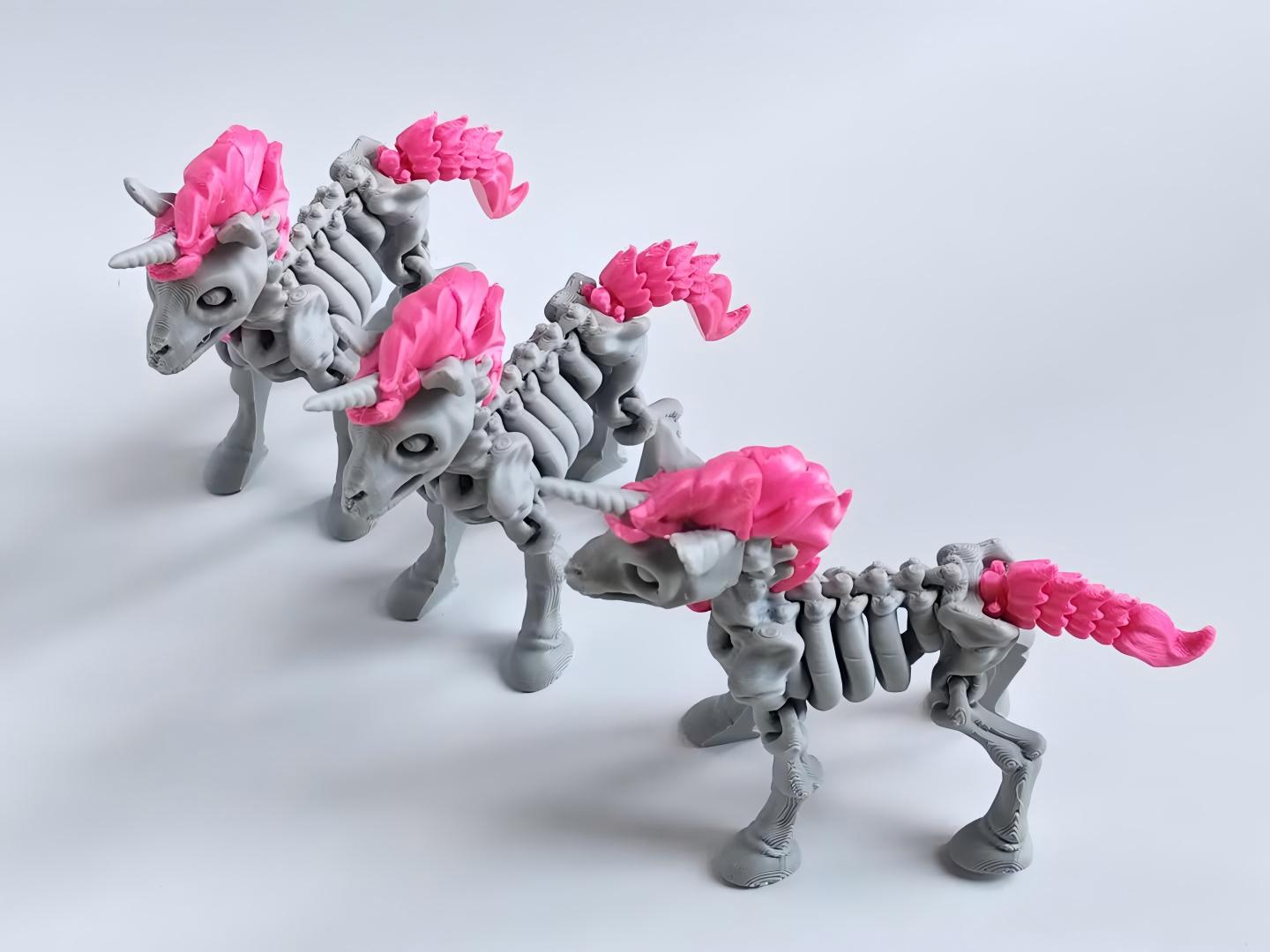 3D-printed skeleton unicorn figurine