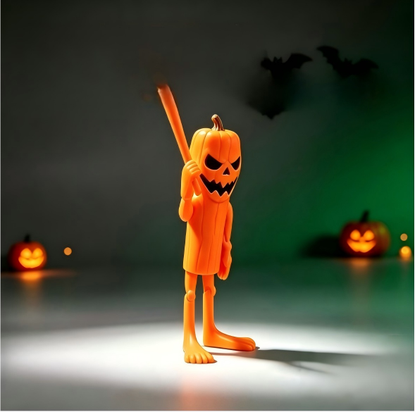 3D-printed pumpkin-headed stick figure ornament