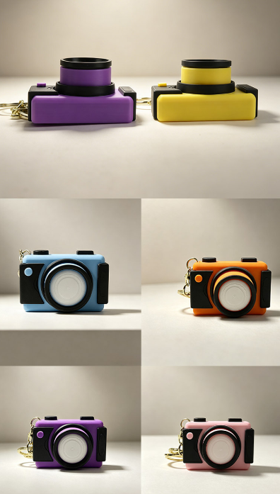 3D-printed camera "clicker" keychain charm