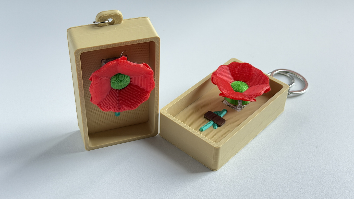 3D-printed large red flower push-button keychain/charm