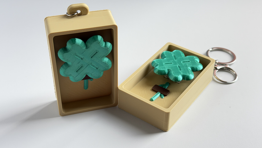 3D-printed four-leaf clover push-button keychain/charm