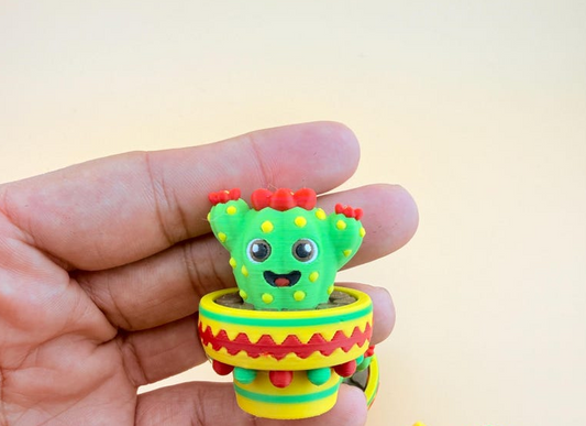 3D-Printed Cactus Stress-Relief Button Keychain Charm