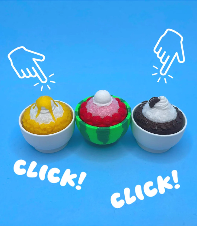 3D-printed viral "Ice-Crisp" snack clicker keychain charm