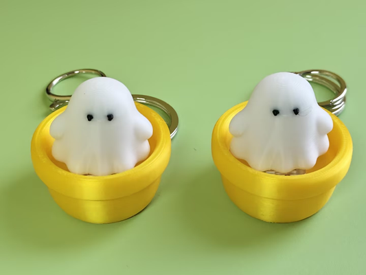 3D printed ghost push-toy keychain