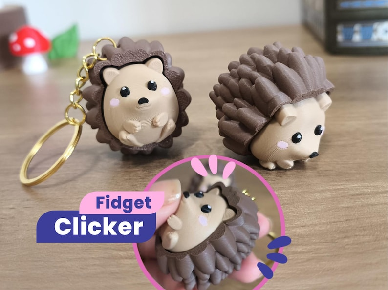 3D-Printed Stand-Up... Cute Hedgehog Stress-Relief Button Keychain Charm