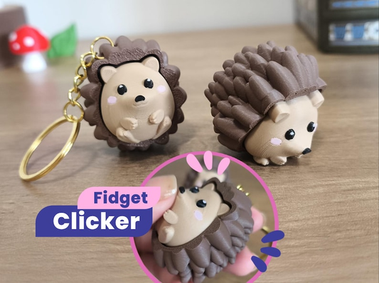3D-Printed Stand-Up... Cute Hedgehog Stress-Relief Button Keychain Charm