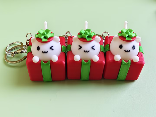 3D printed bear-in-gift-box keychain