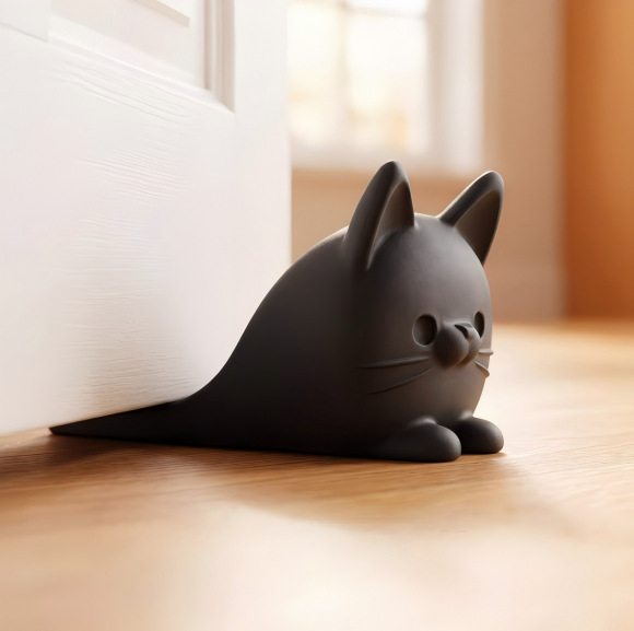 3D-printed cat-shaped doorstop ornament