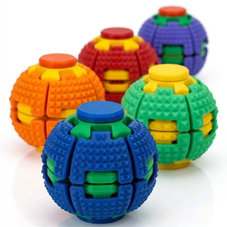 3D-printed colorful spiky push-spinner/stress-relief fidget ball