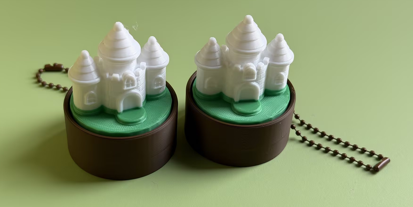 3D Printed Castle Push-Button Keychain