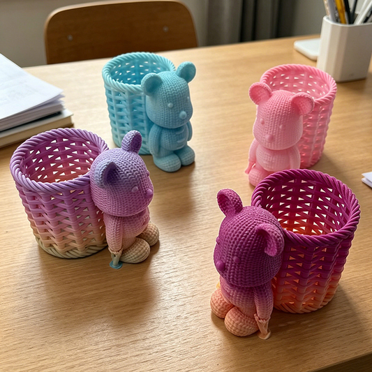 3D-printed colorful bear pen holder