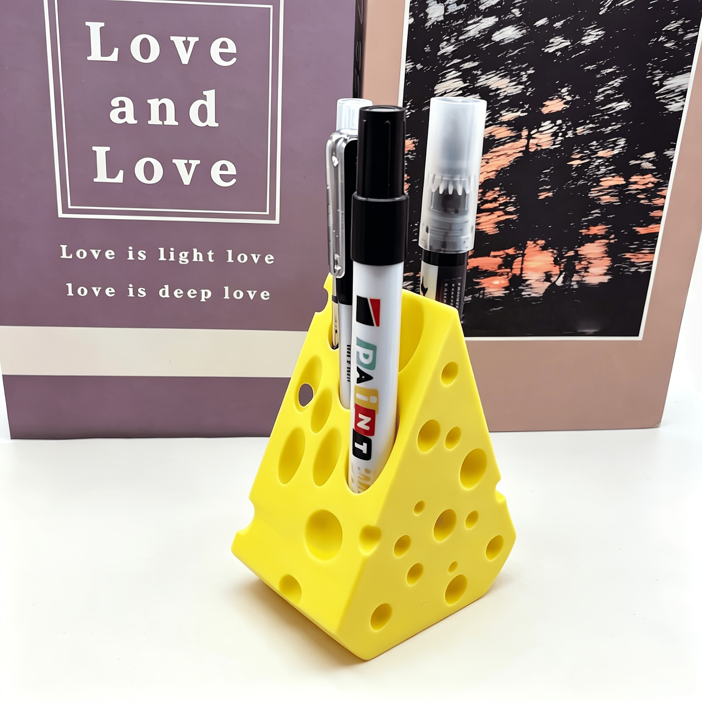 3D-printed eco-friendly PLA cheese-shaped pen holder