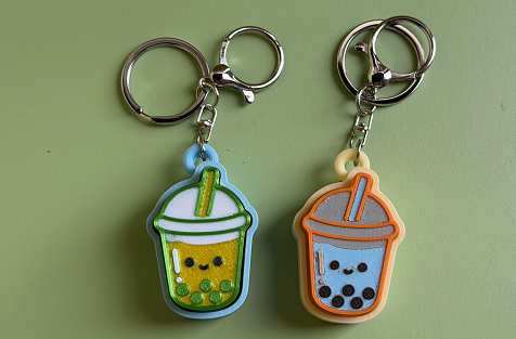 3D Printed Milk Tea Button Keychain