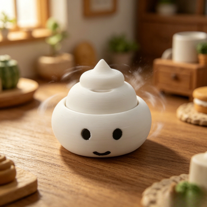 3D-printed cute smiling poop-shaped stress-relief button cover