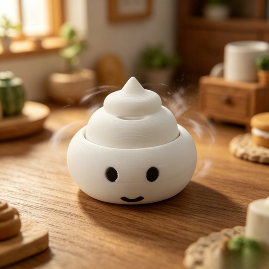 3D-printed cute smiling poop-shaped stress-relief button cover