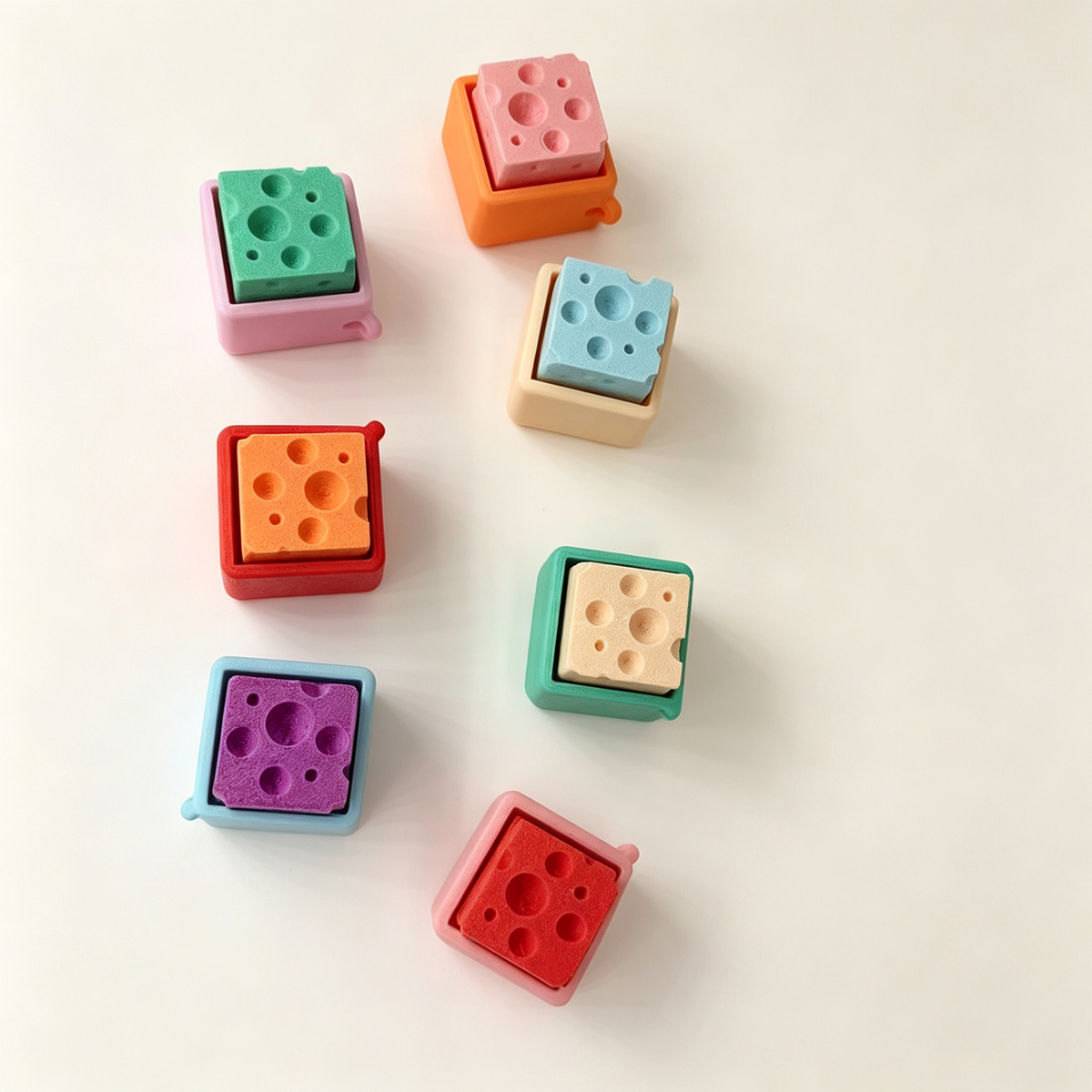 3D-printed cheese clicker keychain charm