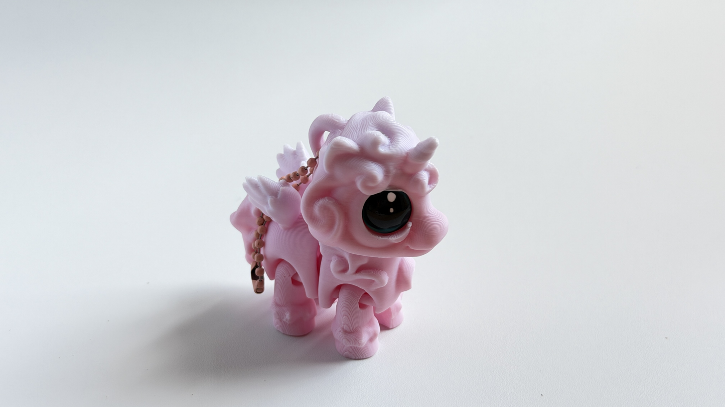 3D-printed pink unicorn keychain