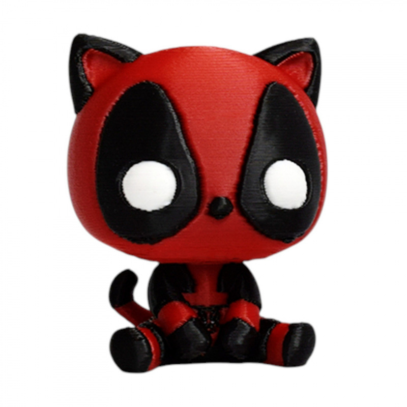3D-printed Deadpool-style cat (black and red)