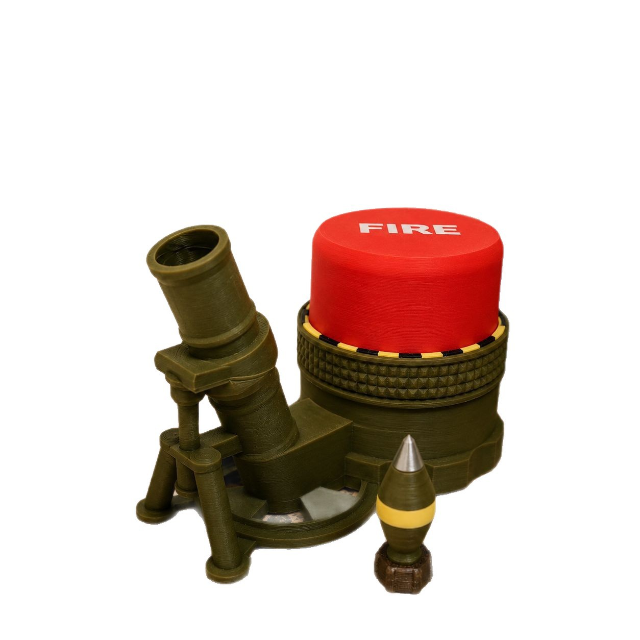 3D-printed mortar-style desktop fidget toy (press-to-launch)