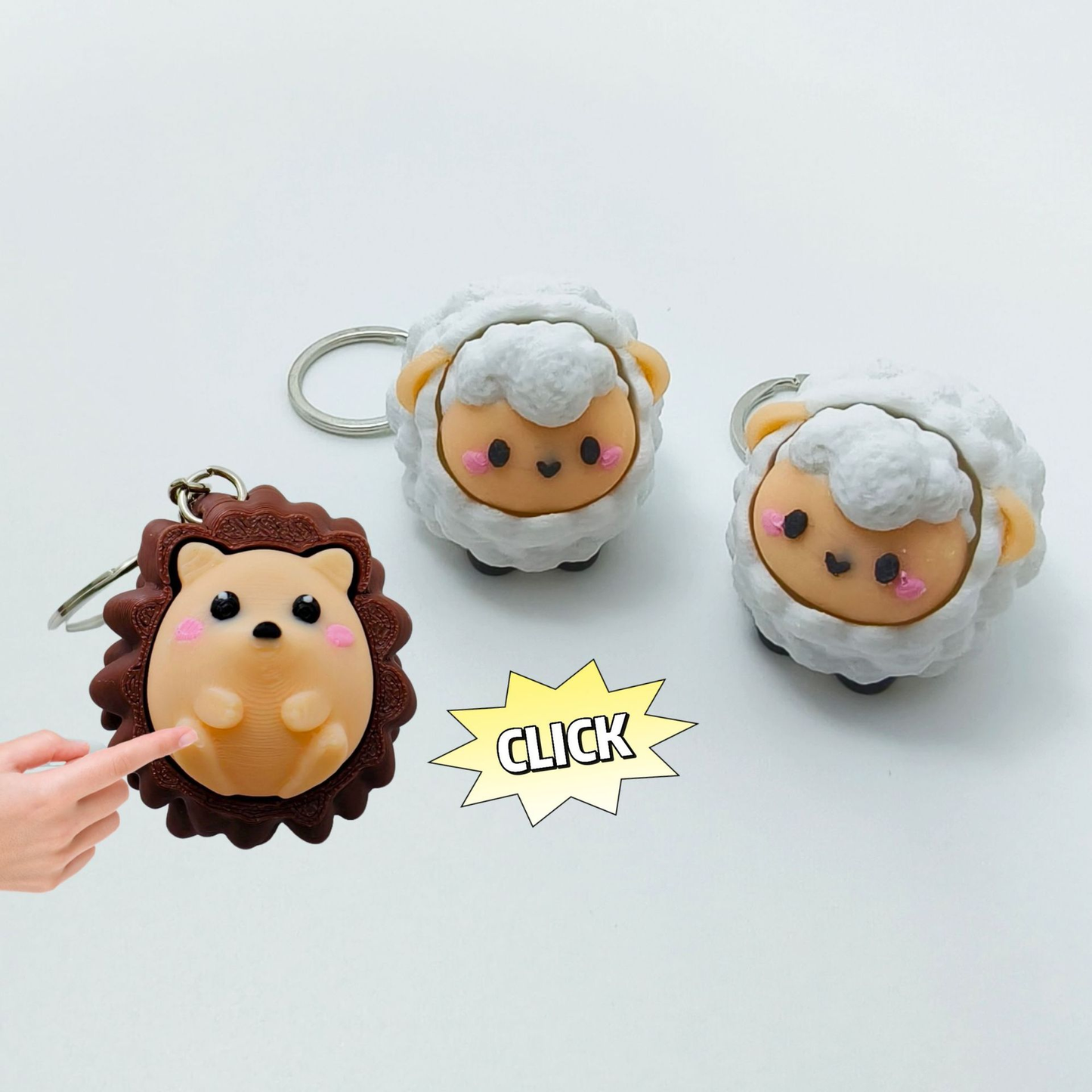 3D Printed Lamb & Hedgehog Clicker Keychain