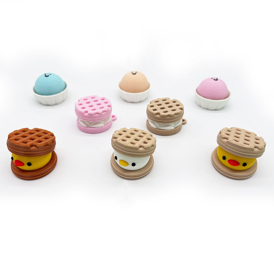 3D-printed duckling & chick waffle fidget toy