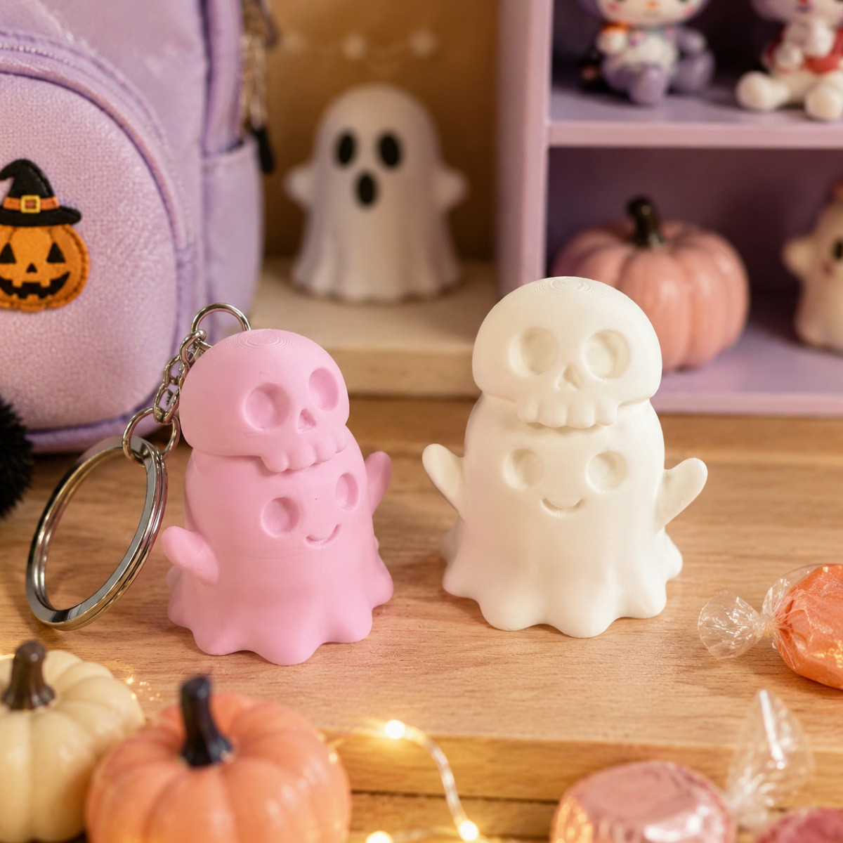 3D-printed skull-ghost keychain
