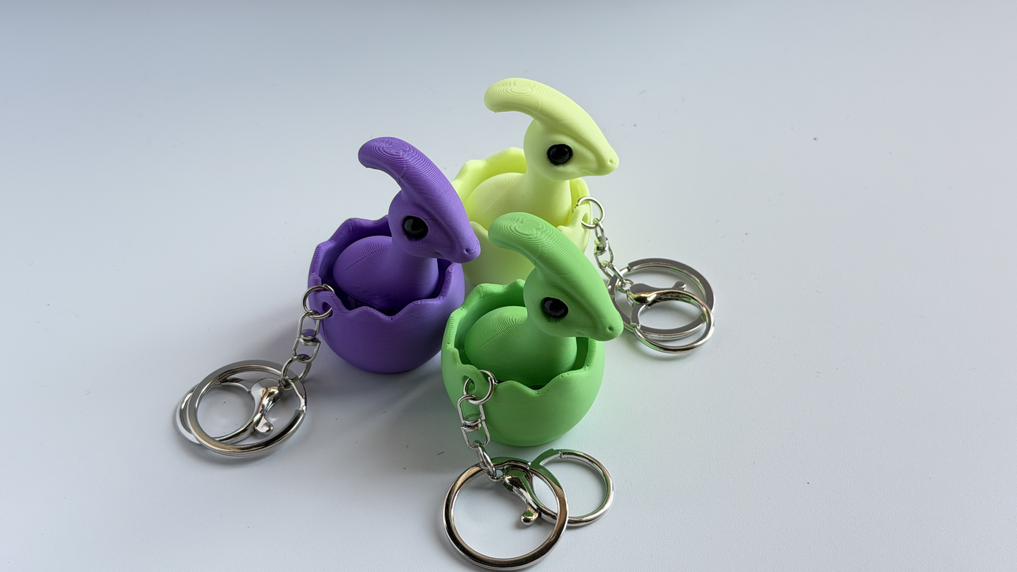 3D-printed eggshell dinosaur keychain