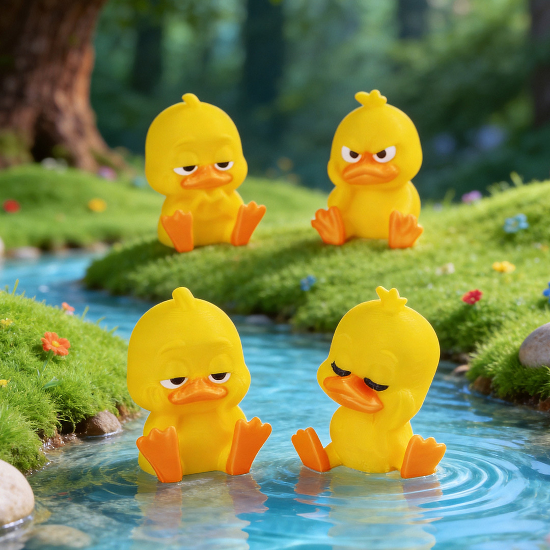 3D-printed angry yellow duck toy