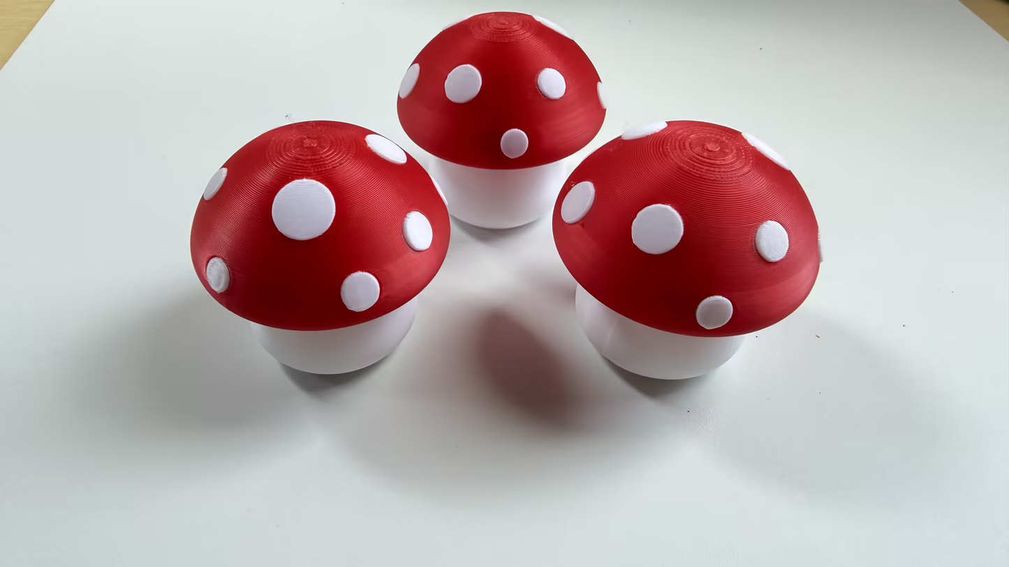 3D-printed push-button mushroom ornament