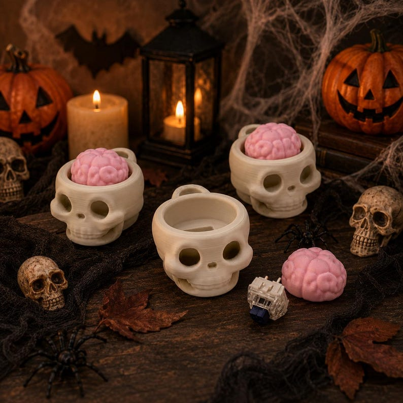 3D Printed Skull & Brain Clicker Keychain