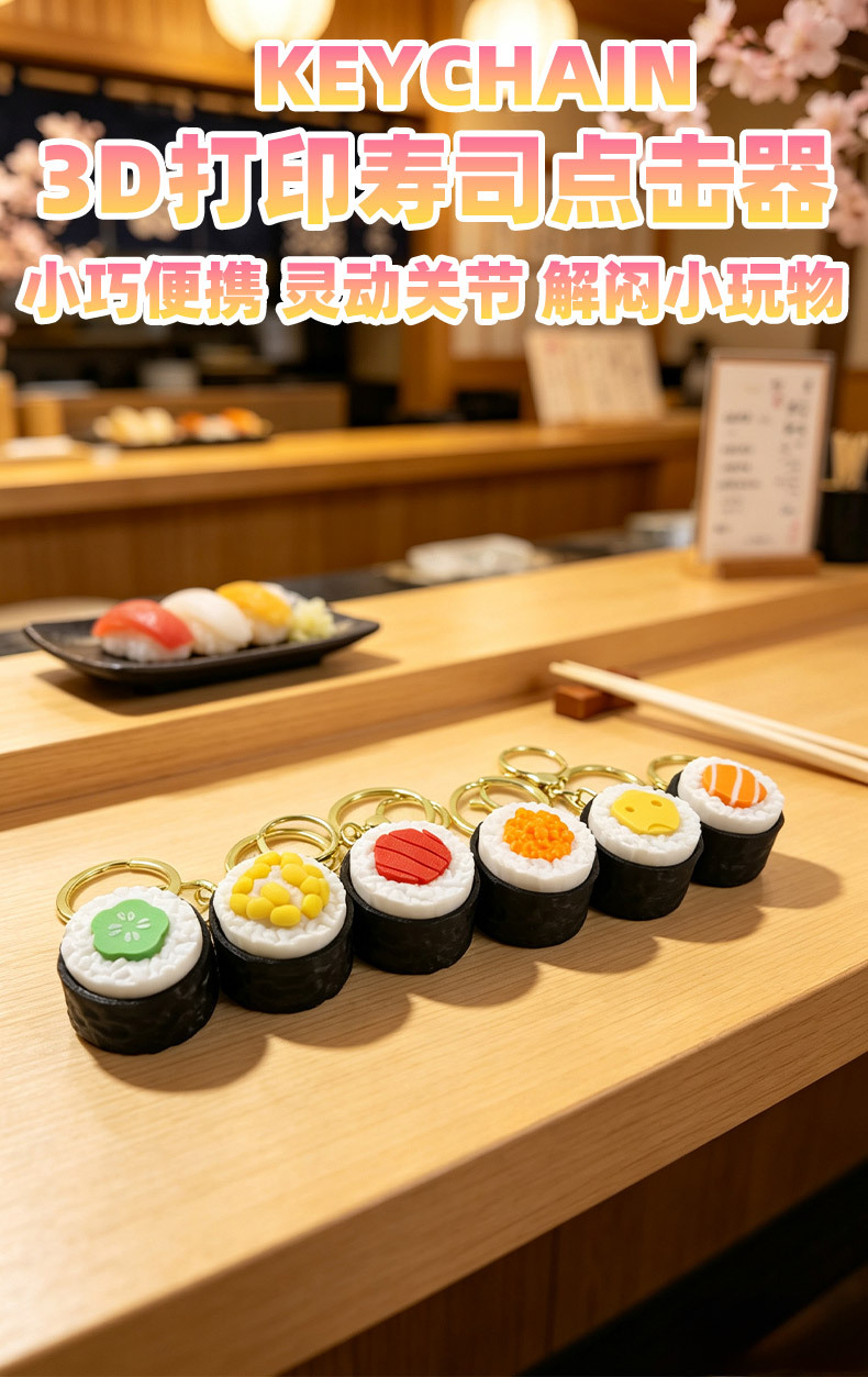 3D Printed Sushi Clicker Keychain
