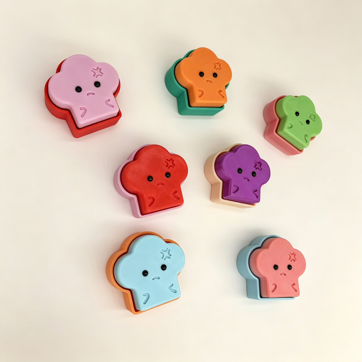 3D-printed "angry bread slice" button clicker