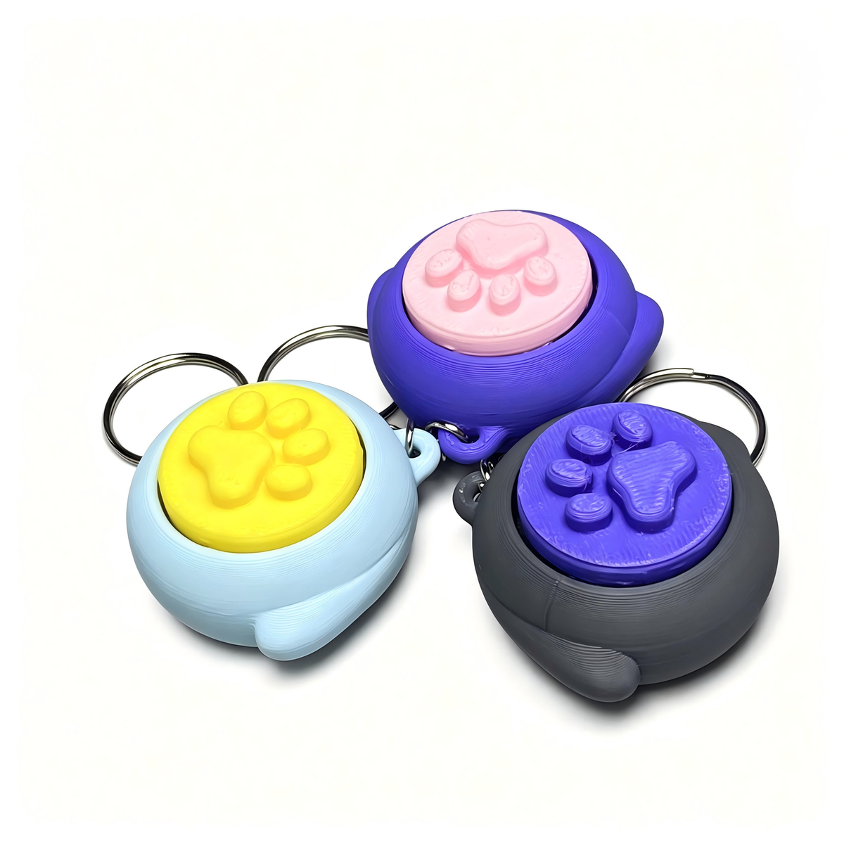 3D-printed cat paw button stress-relief clicker keychain charm