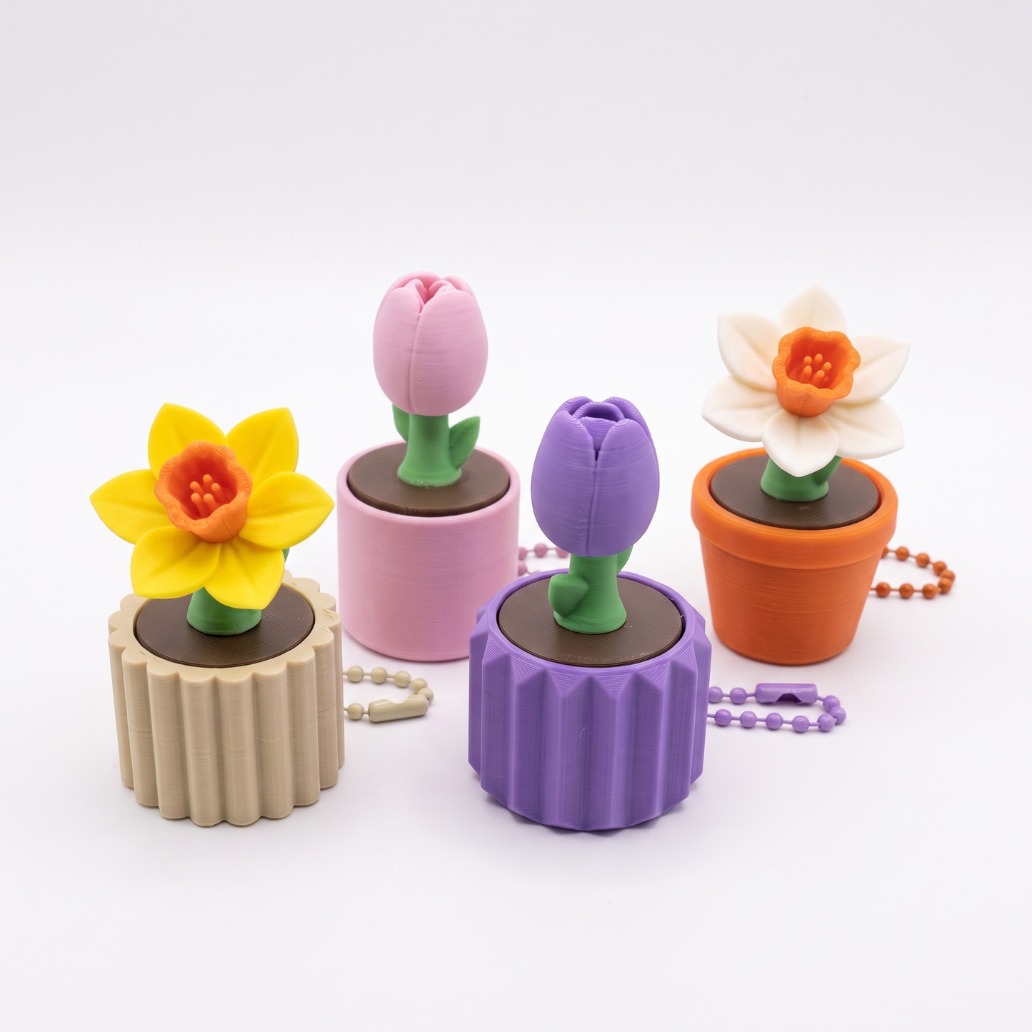 3D Printed Daffodil and Tulip Fidget Clicker Keychain