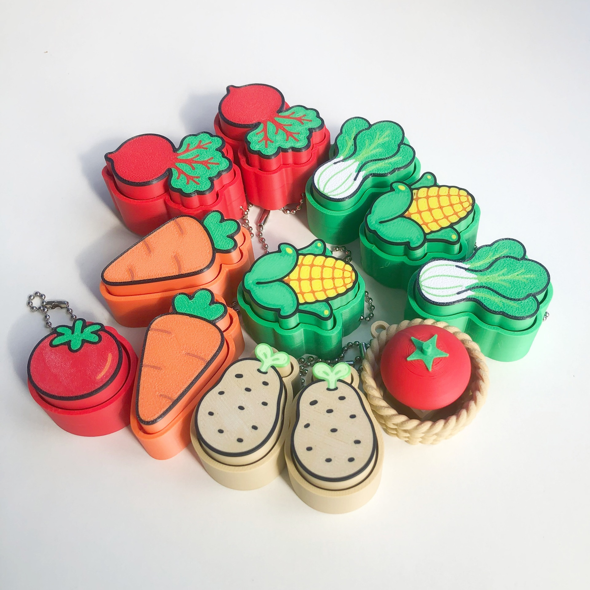 3D-printed realistic vegetable stress-relief keychain charm