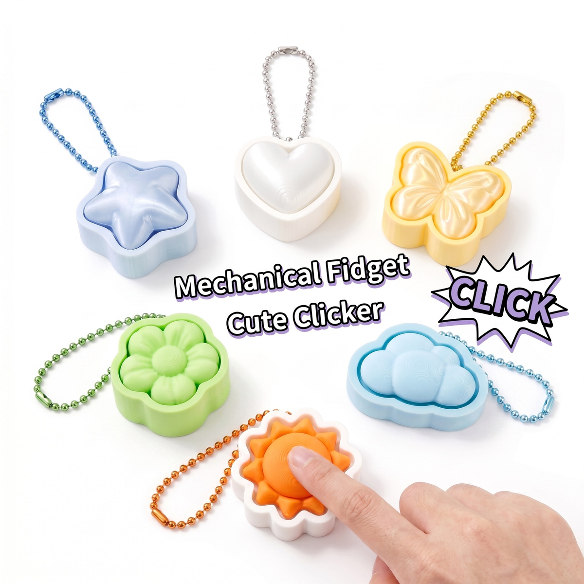 Butterfly & Heart Tactile Clicker Keychain
