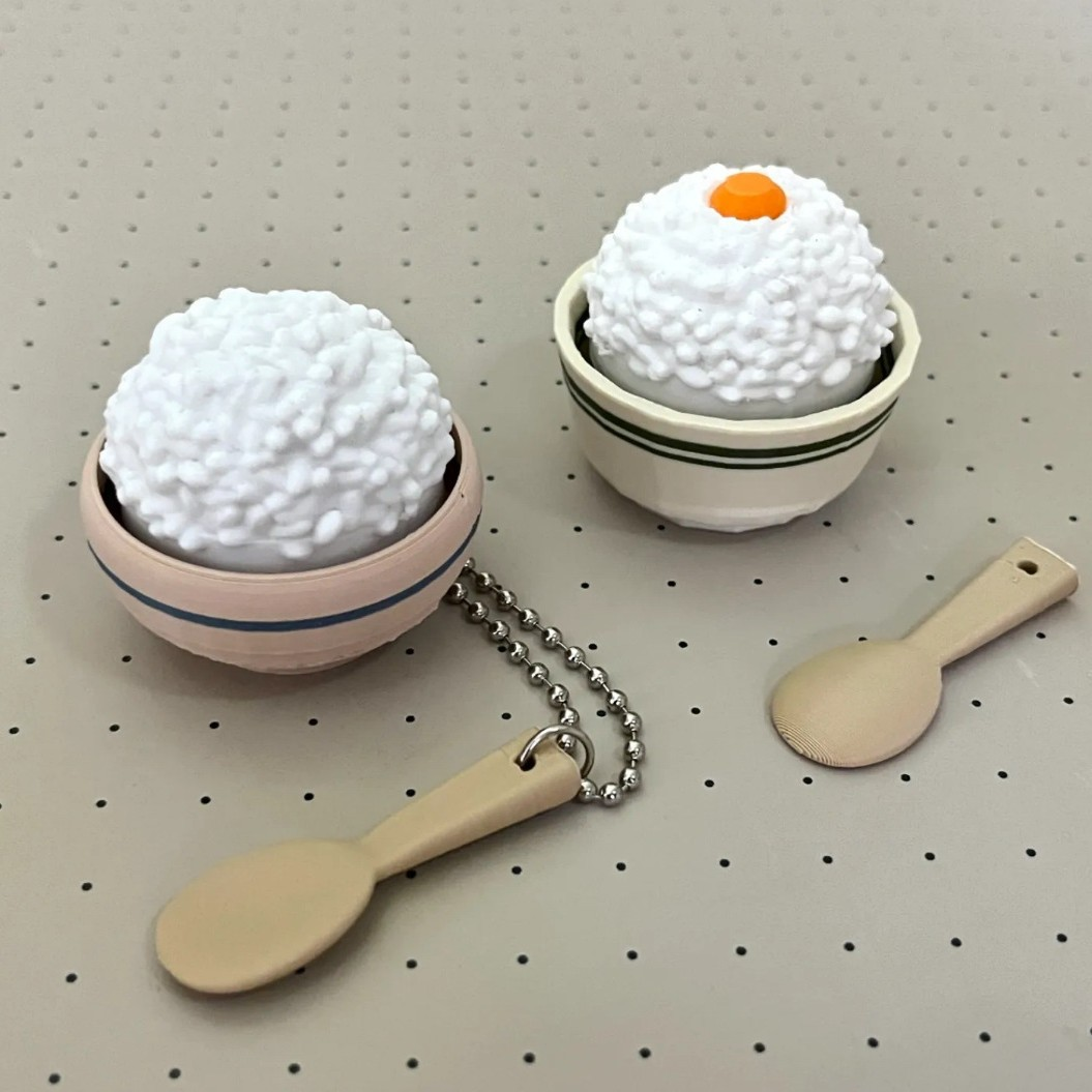 3D-Printed Bowl of Rice Clicker Keychain